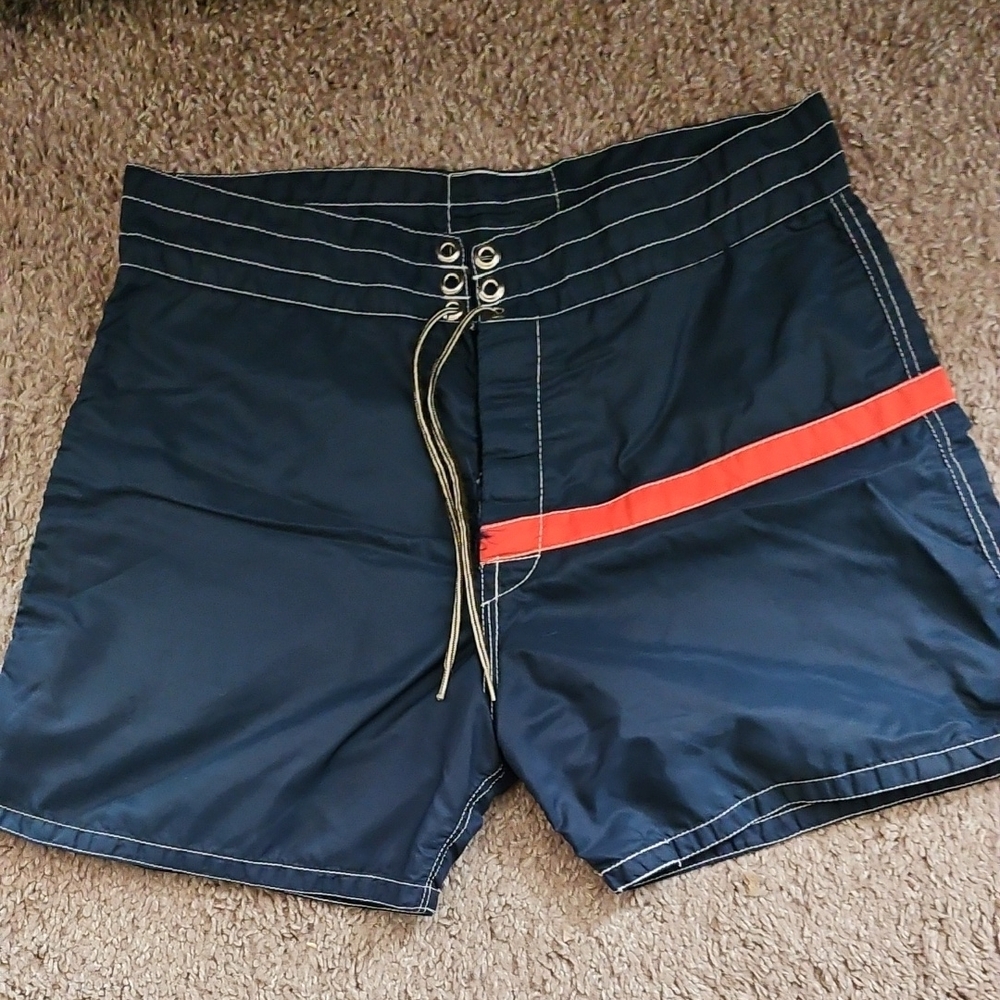 Birdwell Blue and Orange Board Shorts with Elastic Waist